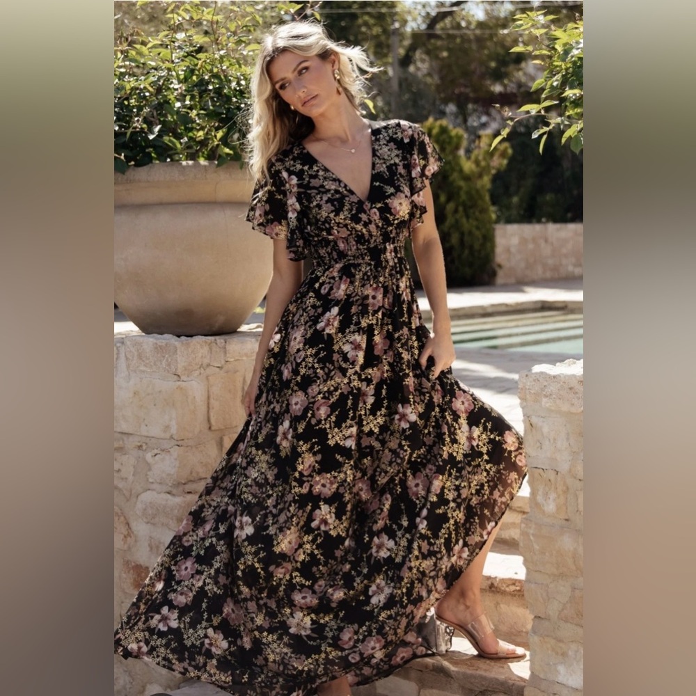 Baltic Born Lynlee Floral Maxi Dress - Black & Mauve